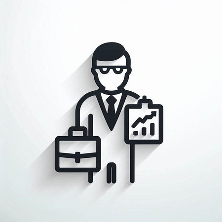 Businessman with briefcase and chart web icon,clean vector.の写真素材