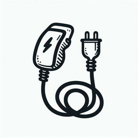 Electric plug and power cable in doodle style. Vector illustration.