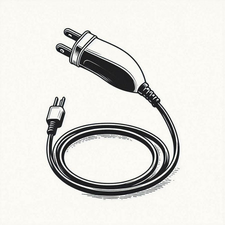 Electric plug with cable. Sketch scratch board imitation. Vector illustration.