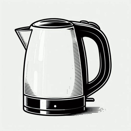 electric kettle isolated on white background, hand drawn vector illustration in sketch styleの写真素材
