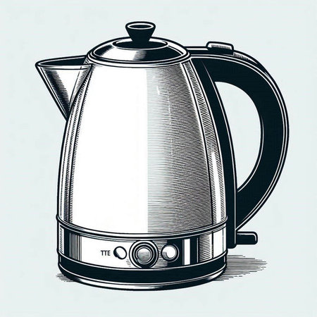 Electric kettle isolated on white background. Vector illustration in sketch style.