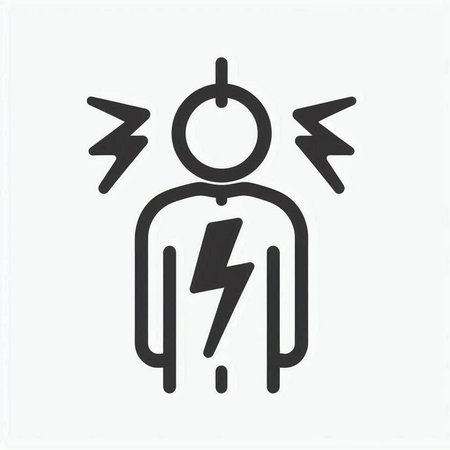 Man with lightning icon. Vector illustration in black on a white background.