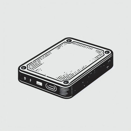 Hard disk drive isometric view sketch engraving vector illustration. Scratch board style imitation....