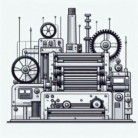 Industrial machine. Vector illustration in line art style. Isolated on white background.