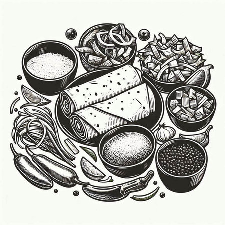 Mexican food. Vector hand drawn illustration of mexican food.の写真素材