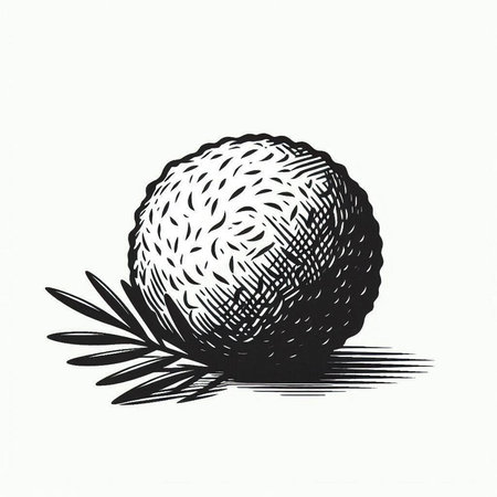 Illustration of a hand drawn sphere with palm leaves on a white background