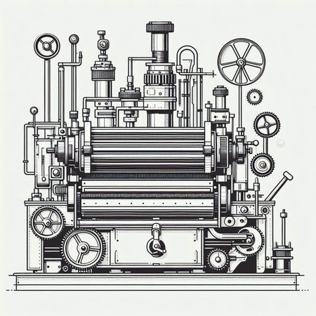 Vector illustration of a lathe machine. Drawing on white background.