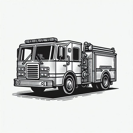 Fire truck. Hand drawn vector illustration of a firetruck.