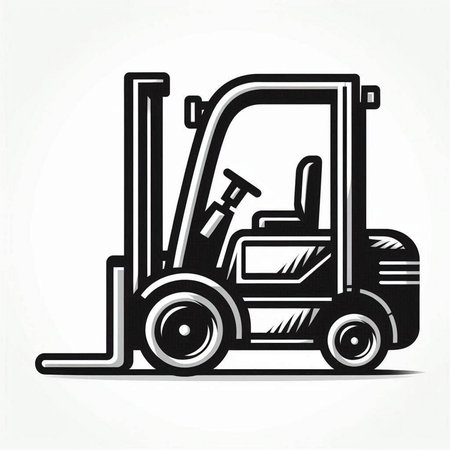 Forklift truck vector illustration isolated on white background. Hand drawn forklift icon.