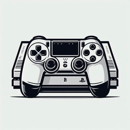 Retro video game controller, vector illustration isolated on white background.