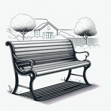 Bench in the garden, sketch for your design. Vector illustration.