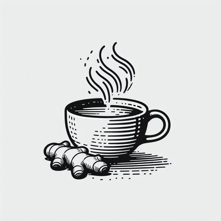 Coffee cup with ginger. Hand drawn sketch vector illustration.