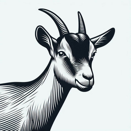 Goat head isolated on white background. Hand drawn sketch. Vector illustration.