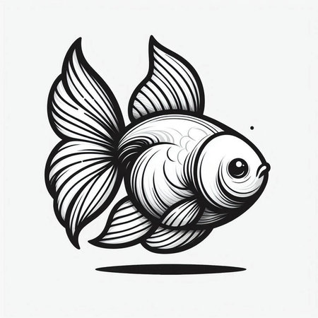 Goldfish. Hand drawn vector illustration. Isolated on white background.の写真素材