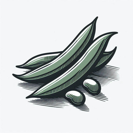Hand drawn illustration of a bunch of fresh okra. Vector.