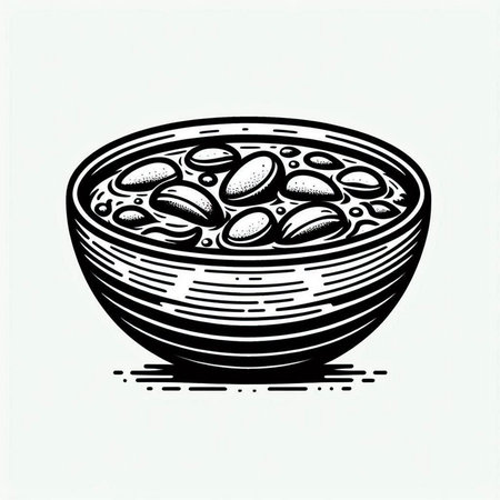 Bowl of bean soup. Hand drawn vector illustration in sketch style.の写真素材