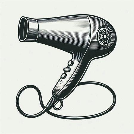 Hair dryer in engraving style. Vector illustration.の写真素材