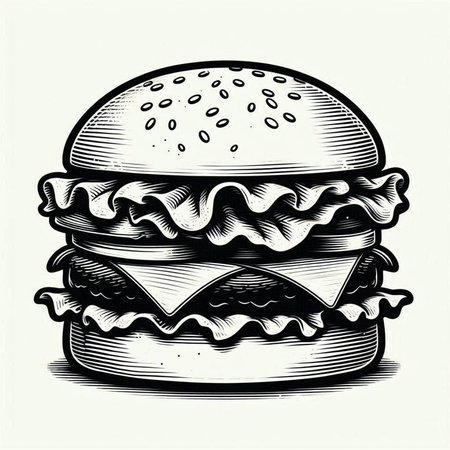 Hamburger hand drawn vector illustration in engraving style.の写真素材