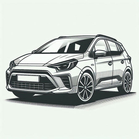 Vector illustration of a modern car in monochrome style with shadow