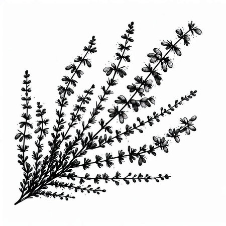 Hand drawn lavender twig isolated on white background. Vector illustration.の写真素材