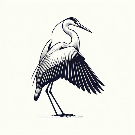 Vector illustration of a heron on a white background. Hand drawn bird.の写真素材