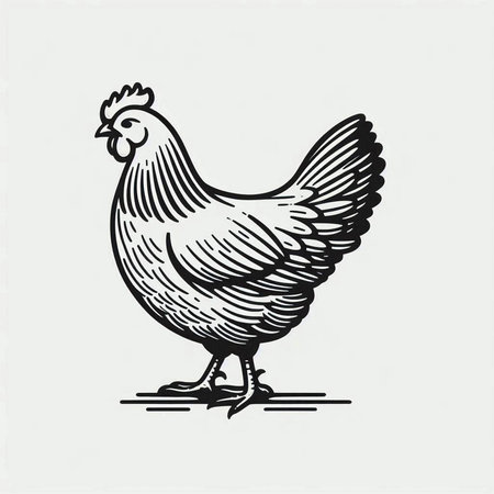 chicken vector illustration, hand drawing, sketch, black and white