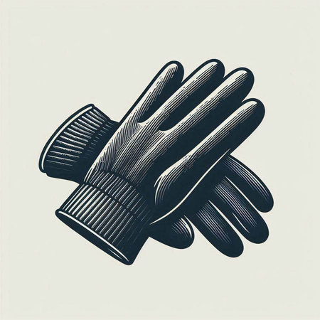 Graphic illustration of gloves in engraving style. Vector illustration.