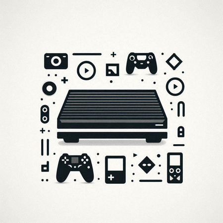 Video game concept. Black and white illustration of video game controller on white background