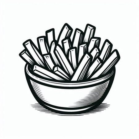 French fries in a bowl. Vector illustration of french fries in a bowl.