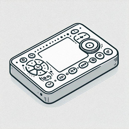 Hand-drawn isometric photo camera on a white background. Vector illustration.