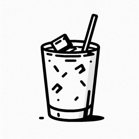 Illustration of a glass of cola with ice cubes and strawの写真素材