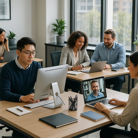 Group of diverse business people working together in modern office. Multiethnic group of business...