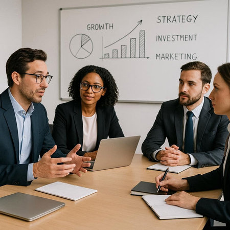 selective focus of multicultural businesspeople sitting at table with charts and graphs in office