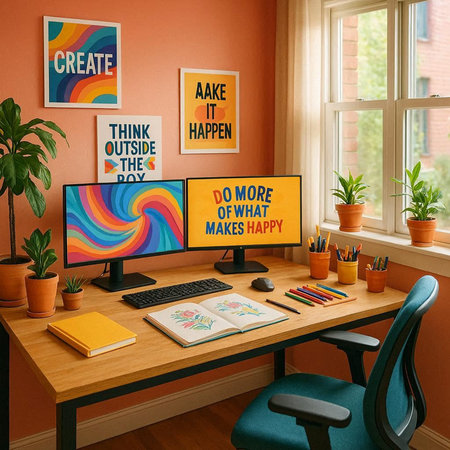 Creative workplace with computer, books and stationery in modern officeの写真素材