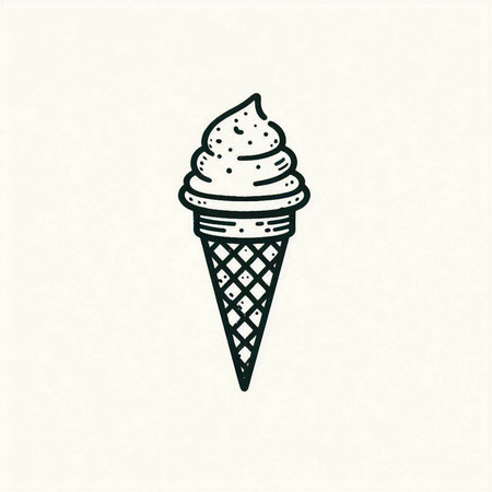 Ice cream in a waffle cone. Hand drawn vector illustration.の写真素材