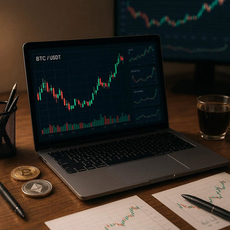 Laptop with stock market chart on screen. Stock market concept.