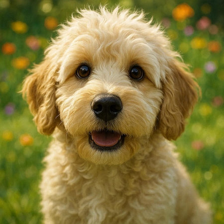 Close-up portrait of a cute puppy of a Miniature Poodle