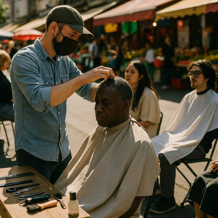 Barber cuts the hair of a man in a barbershop