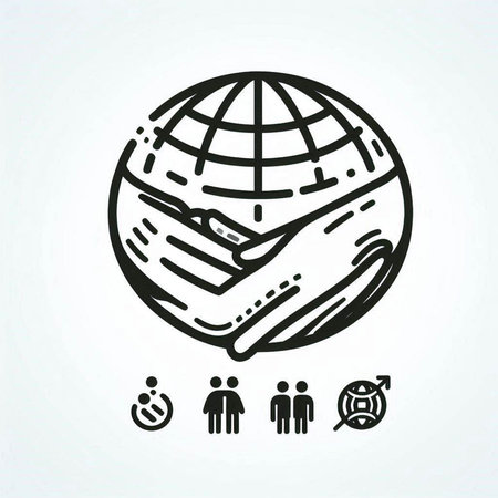 Hand holding a globe. Global communication concept. Vector line icon.