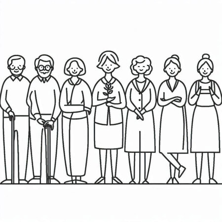 Elderly people in line art style. Editable vector illustration.