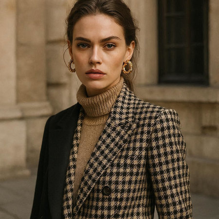 Portrait of a beautiful young brunette woman in a coat.