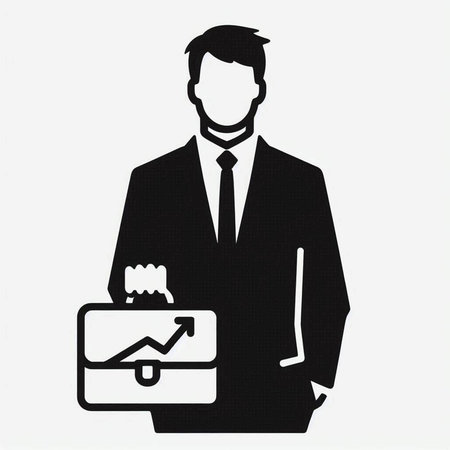 Businessman silhouette with briefcase, vector illustration on white background.の写真素材