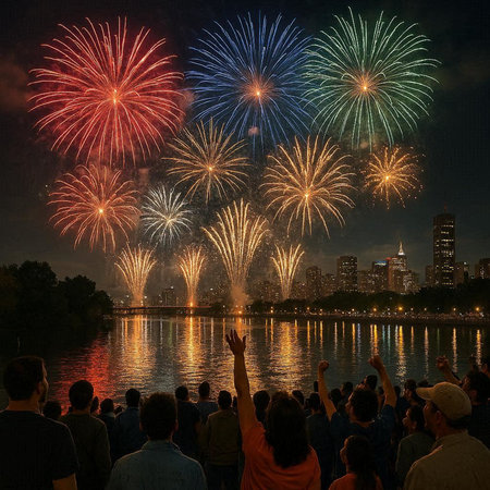 Unidentified people watching the New York City Fireworks Festival.