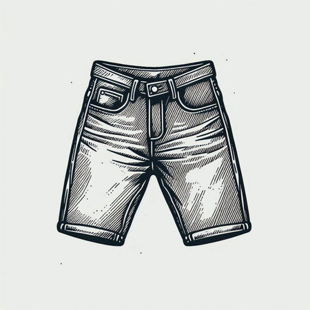 Men's denim shorts. Vector hand drawn illustration in sketch style.の写真素材