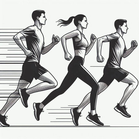 Running people. Group of young men and women jogging. Vector illustration.