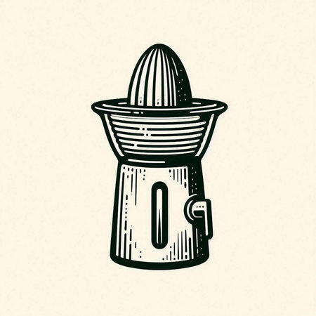 Stylized vector illustration of an electric juicer in engraving style