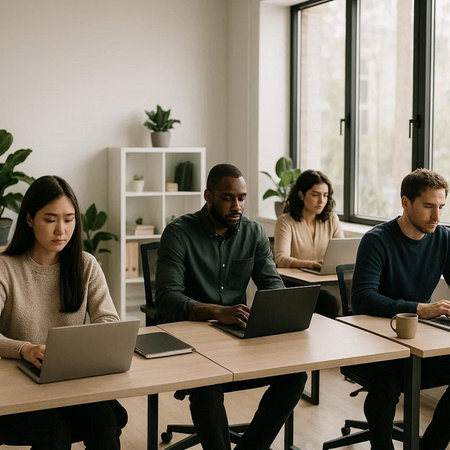 Group of multiethnic business people working together at modern office. Multiethnic group of young...