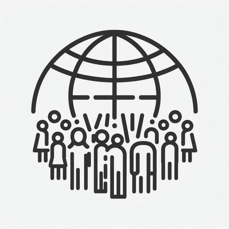 People around the world vector line icon. Social network, global communication concept.