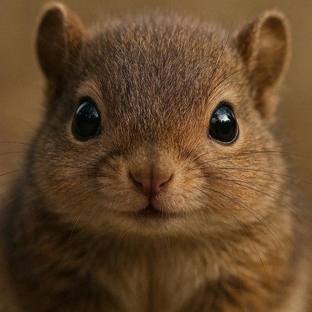 Close up of a squirrel looking at the camera with a brown background