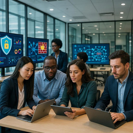 Group of multiethnic business people working together in modern office.